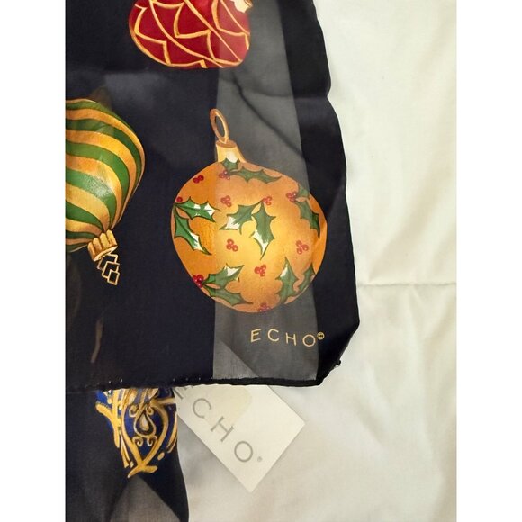 VTG Echo Silk Sheer Christmas Holiday Ornaments Scarf 11x52 Quiet Luxury NOS - Picture 8 of 12